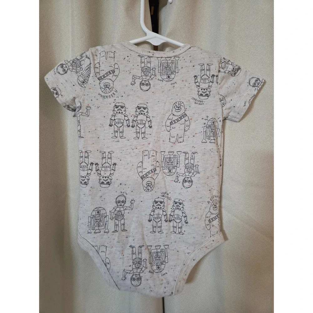 Star Wars Bentex Baby Bodysuit Gray Speckle Droid Sketch Print 6/9M